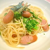 ウィンナーとブロッコリーで。バター醤油スパゲティー